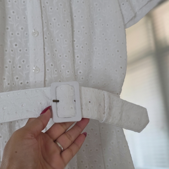 NWT Brooks Brothers White Eyelet Button-Front Belted Shirt Dress, Size 8 - Picture 7 of 16